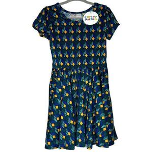 NEW Dot Dot Smile Teal and Blue Geometric Cap Sleeve Dress 2T